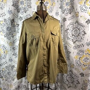 Max Studio London Full Zip Shirt Army Green/khaki Sz XS